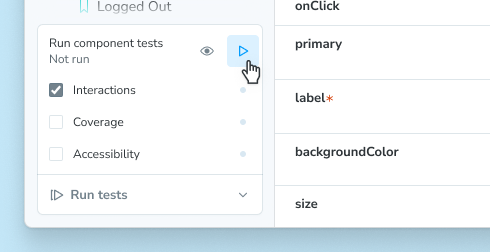 Test widget, expanded, hovering run component tests button