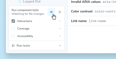 Testing widget with watch mode enabled